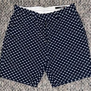 Ralph Lauren Blue and White Flat Front Shorts with Geometric Pattern